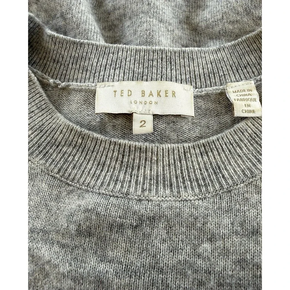 Ted Baker London Women’s Sz 2 = US 6 Tae Lace Shoulder Sweater In Gray EUC